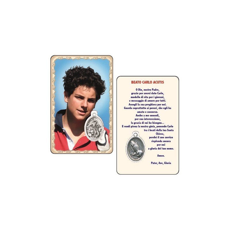 Pvc con medaglia e preghiera S. Carlo Acutis