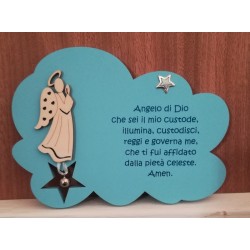 Nuvola con preghiera "Angelo di Dio" angioletto in legno