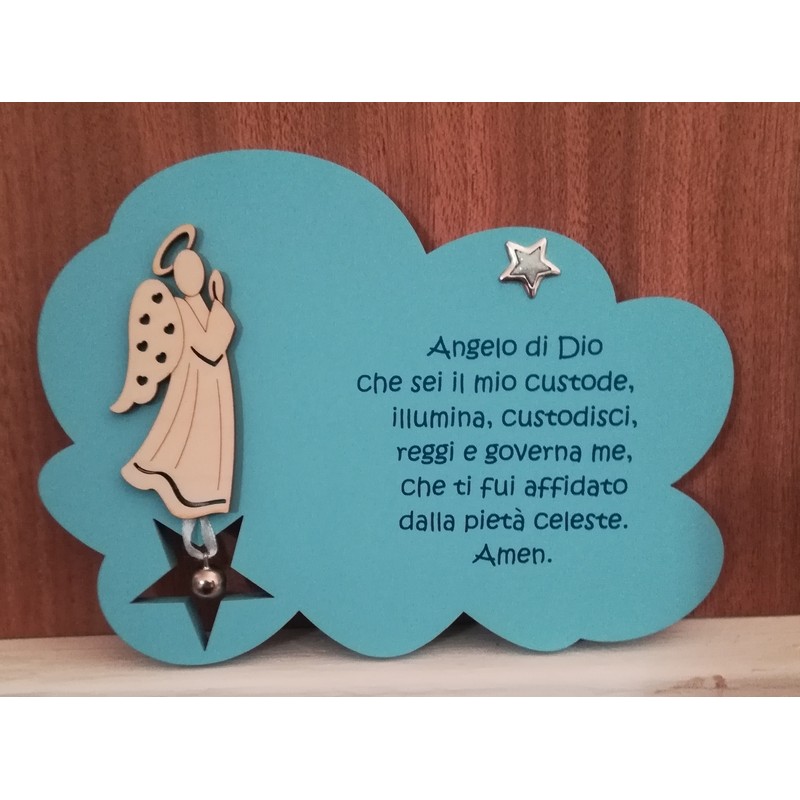 Nuvola con preghiera "Angelo di Dio" angioletto in legno