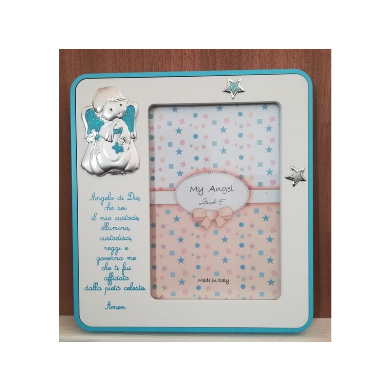 Portafoto con preghiera "Angelo di Dio" angioletto in argento