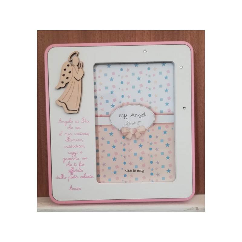 Portafoto con preghiera "Angelo di Dio" angioletto in legno