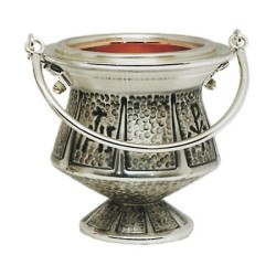 Secchiello ottone cesellato a mano argentato interno rame