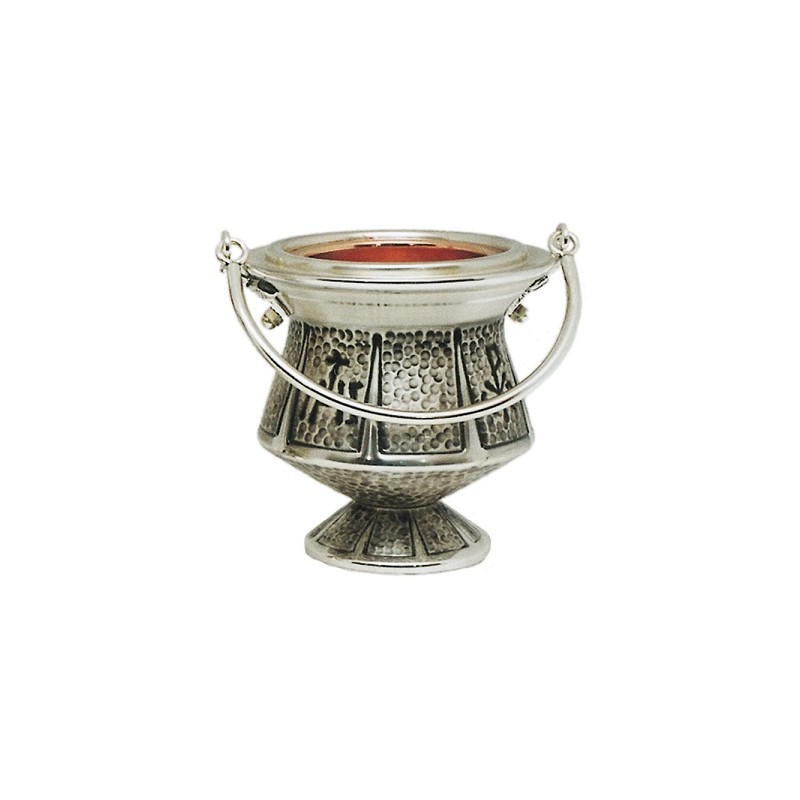 Secchiello ottone cesellato a mano argentato interno rame