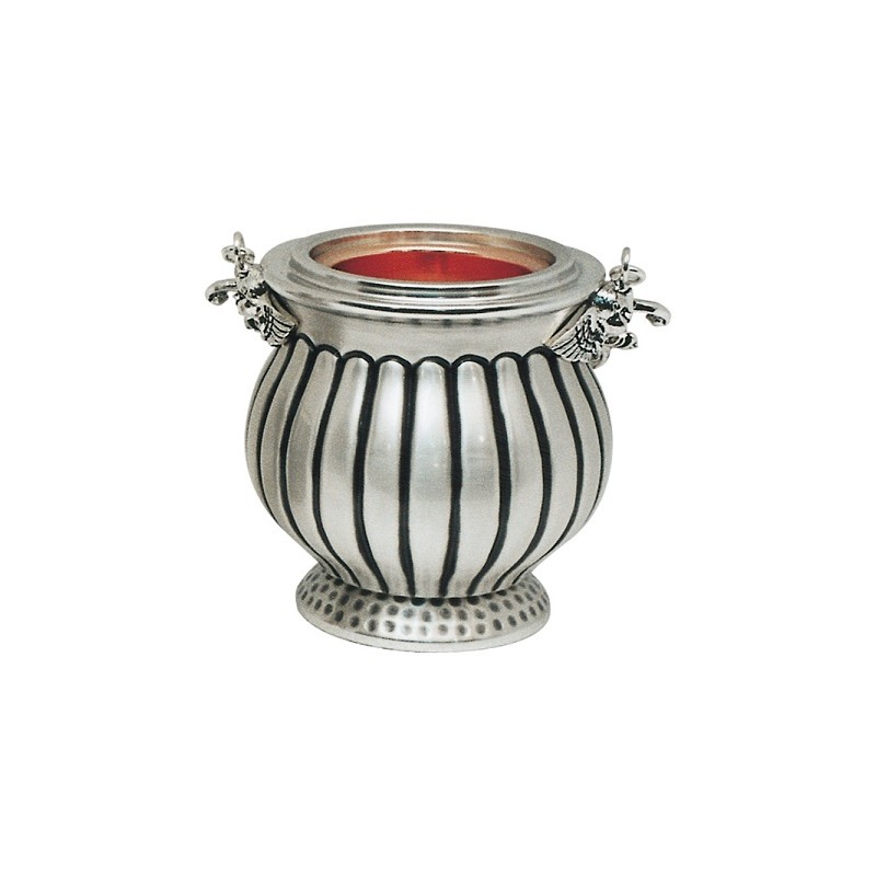 Secchiello ottone cesellato a mano argentato interno rame