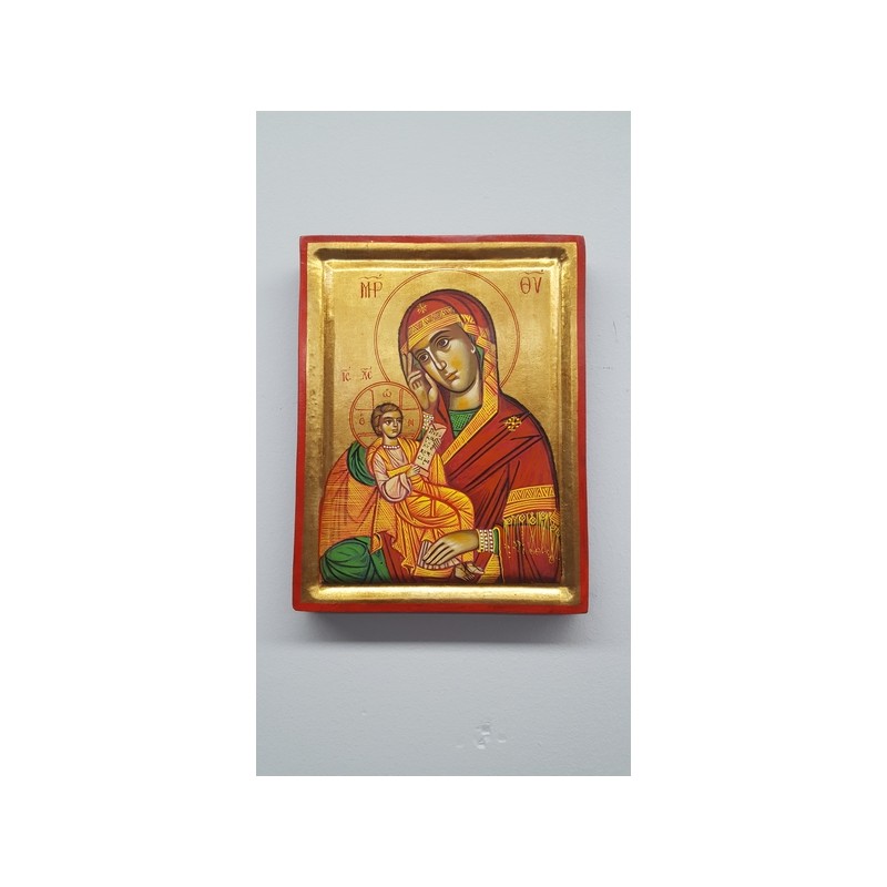 Icona greca dipinta Madonna con Bambino cm. 24x31