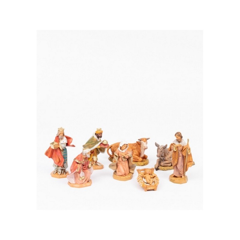 Natività 8 pezzi tipo legno cm. 12