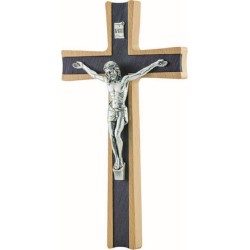 Croce in ulivo con inserti in pioppo cm. 25