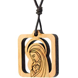 Ciondolo in ulivo Madonna con bimbo cm. 2,2