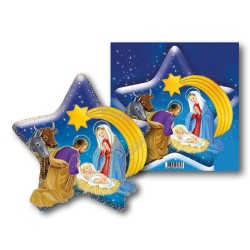 Stella in legno con immagine Natività da appendere