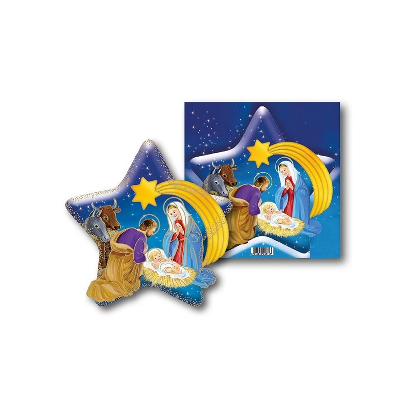 Stella in legno con immagine Natività da appendere