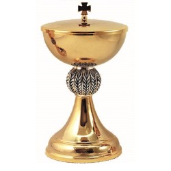 Pisside in ottone dorato Spighein rilievo cm. 18