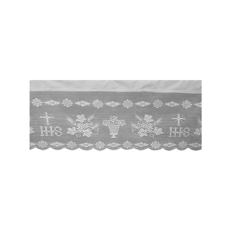 Tovaglia da altare con pizzo JHS in lino cm. 250x150
