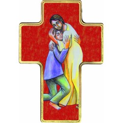 Croce Confessione in legno lamina oro da appoggio