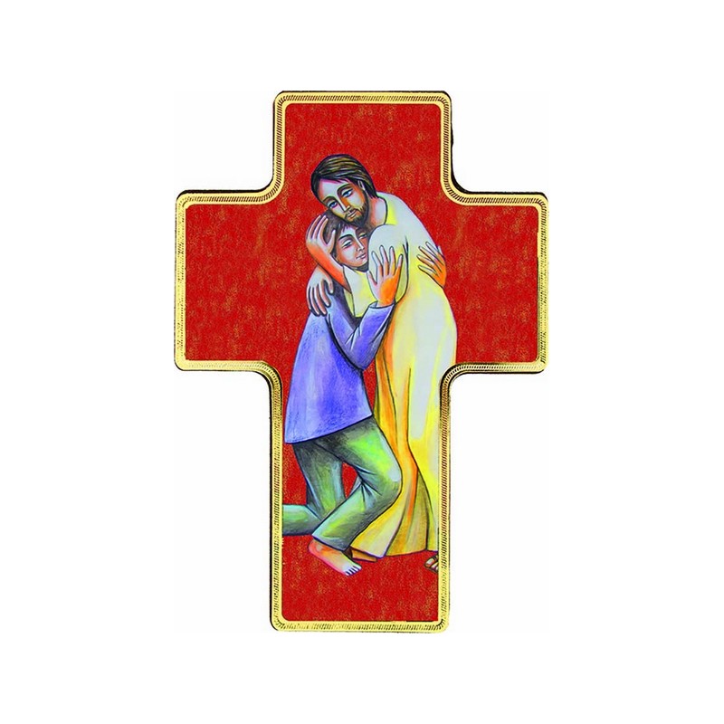 Croce Confessione in legno lamina oro da appoggio