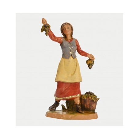 Donna con uva e cesto cm 9,5