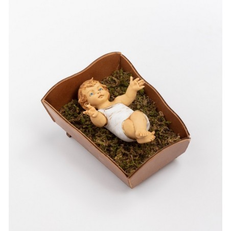 Gesù Bambino in culla di legno per presepio cm. 85
