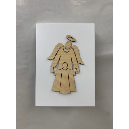 Quadretto "Angelo custode" in rilievo su legno laccato 13x18,5
