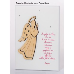 Quadro Angelo di Dio in rilievo su legno laccato bianco 13x18,5