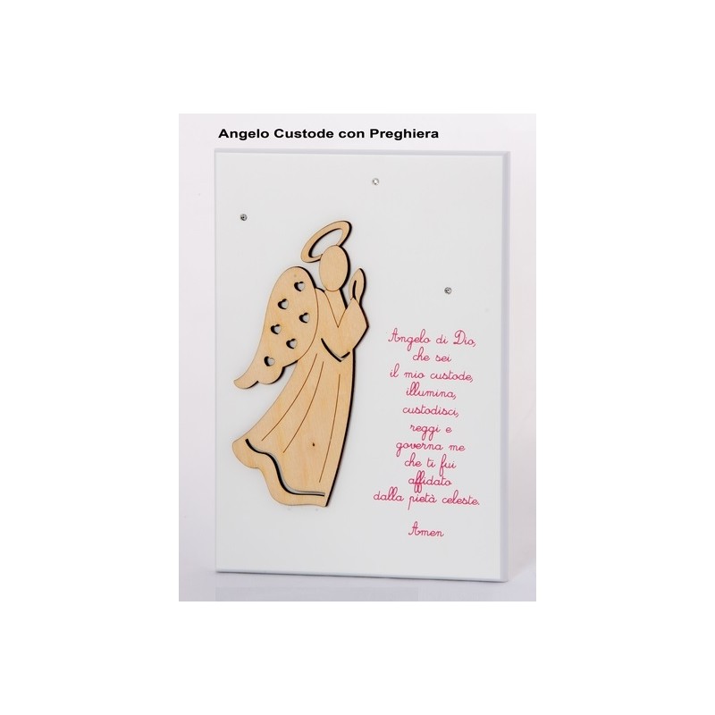 Quadro Angelo di Dio in rilievo su legno laccato bianco 13x18,5