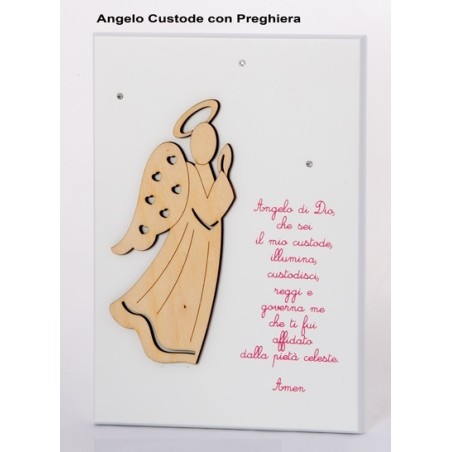 Quadro Angelo di Dio in rilievo su legno laccato bianco 13x18,5