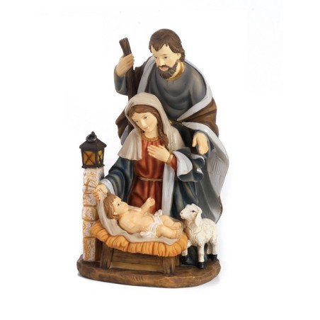 Gruppo Natività in resina con pecora e lanterna cm. 24