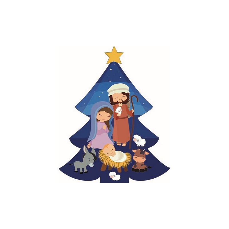 Alberello in legno con Natività naif da appendere