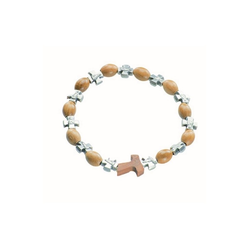 Braccialetto elastico legno ulivo Pater croce mm. 6