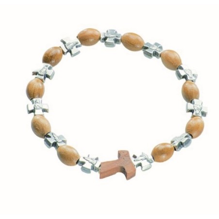 Braccialetto elastico legno ulivo Pater croce mm. 6