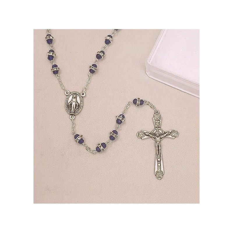 Rosario in semicristallo e strass con cofanetto