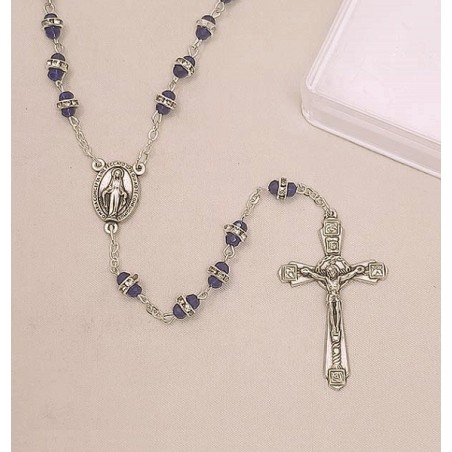 Rosario in semicristallo e strass con cofanetto