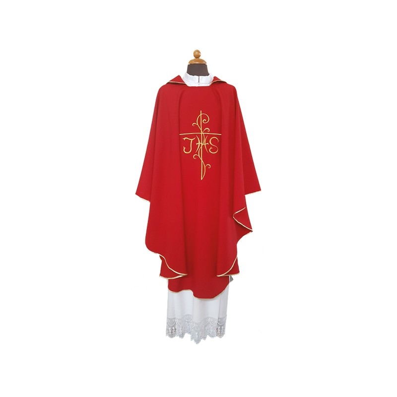 Casula ricamo croce - JHS in tessuto Vaticano poliestere