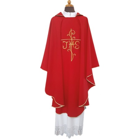 Casula ricamo croce - JHS in tessuto Vaticano poliestere