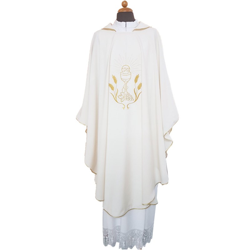 Casula ricamo calice, uva e spighe in tessuto "superleggero"