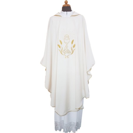 Casula ricamo calice, uva e spighe in tessuto "superleggero"