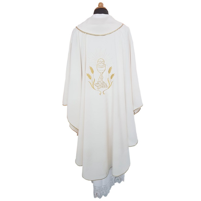 Casula ricamo calice, uva e spighe in tessuto "superleggero"