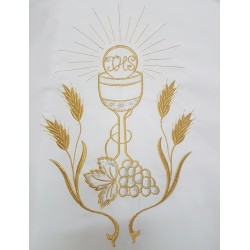 Casula ricamo calice, uva e spighe in tessuto "superleggero"