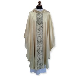 Casula in tessuto oro lamè con gallone cm. 12 fronte e retro