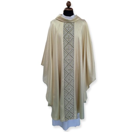 Casula in tessuto oro lamè con gallone cm. 12 fronte e retro