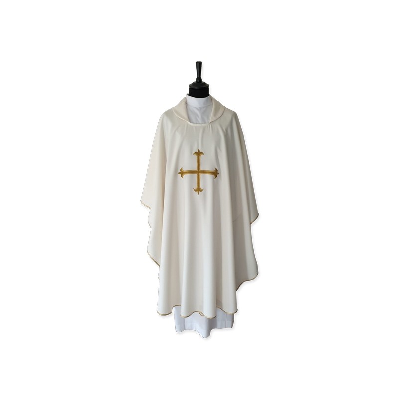 Casula con croce oro ricamata in poliestere