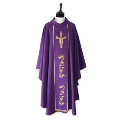 Casula con stolone ricamato e icona stampata della croce di San Francesco