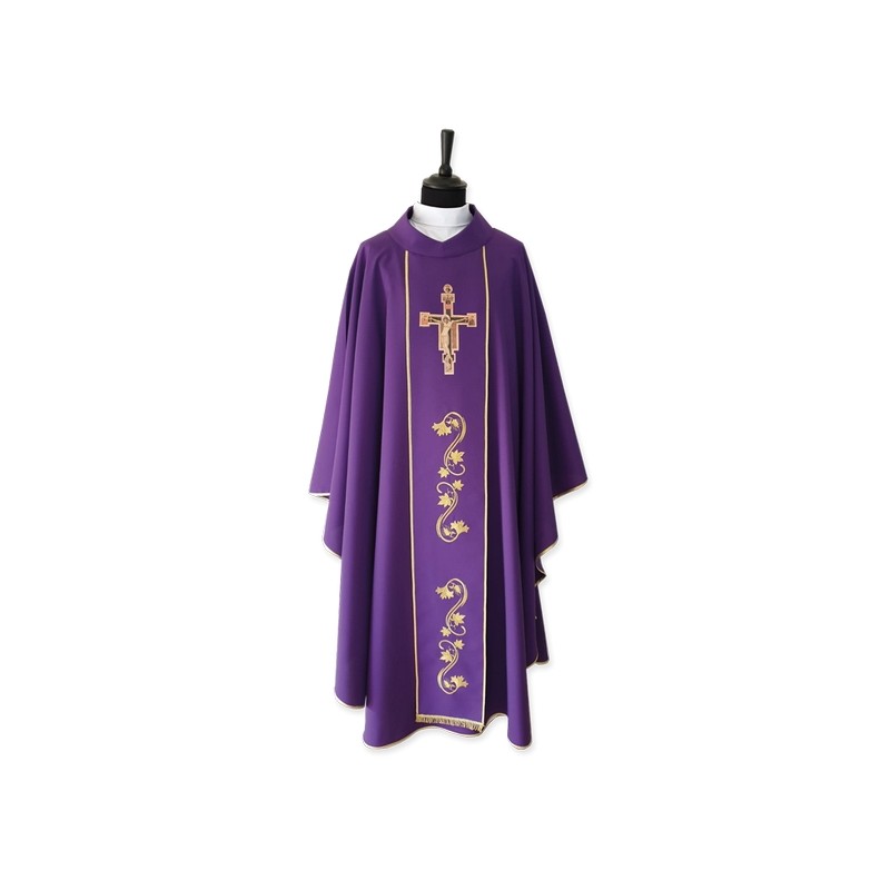 Casula con stolone ricamato e icona stampata della croce di San Francesco