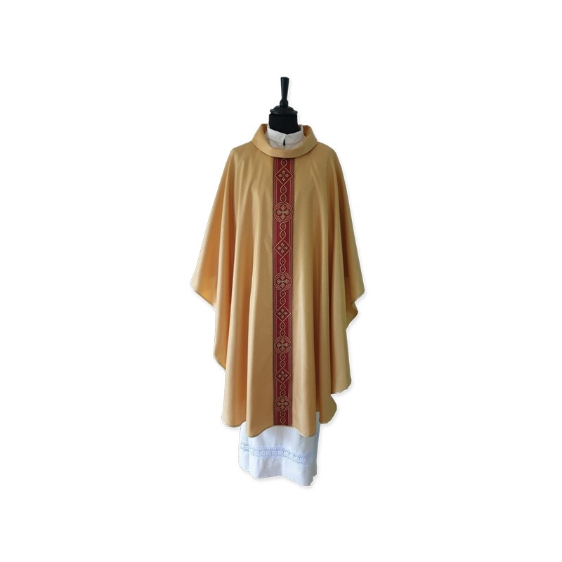 Casula Solenne con gallone in tessuto papale di misto lana dorato
