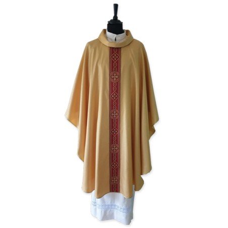 Casula Solenne con gallone in tessuto papale di misto lana dorato