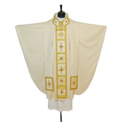 Casula solenne ricamata con pietre cucite a mano in tessuto misto lana