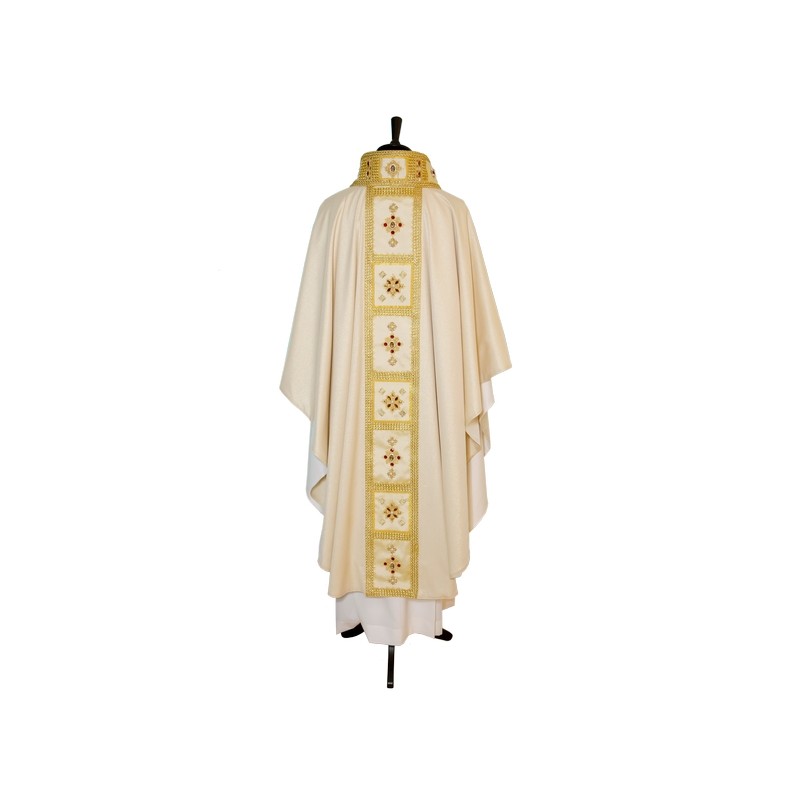 Casula solenne ricamata con pietre cucite a mano in tessuto misto lana