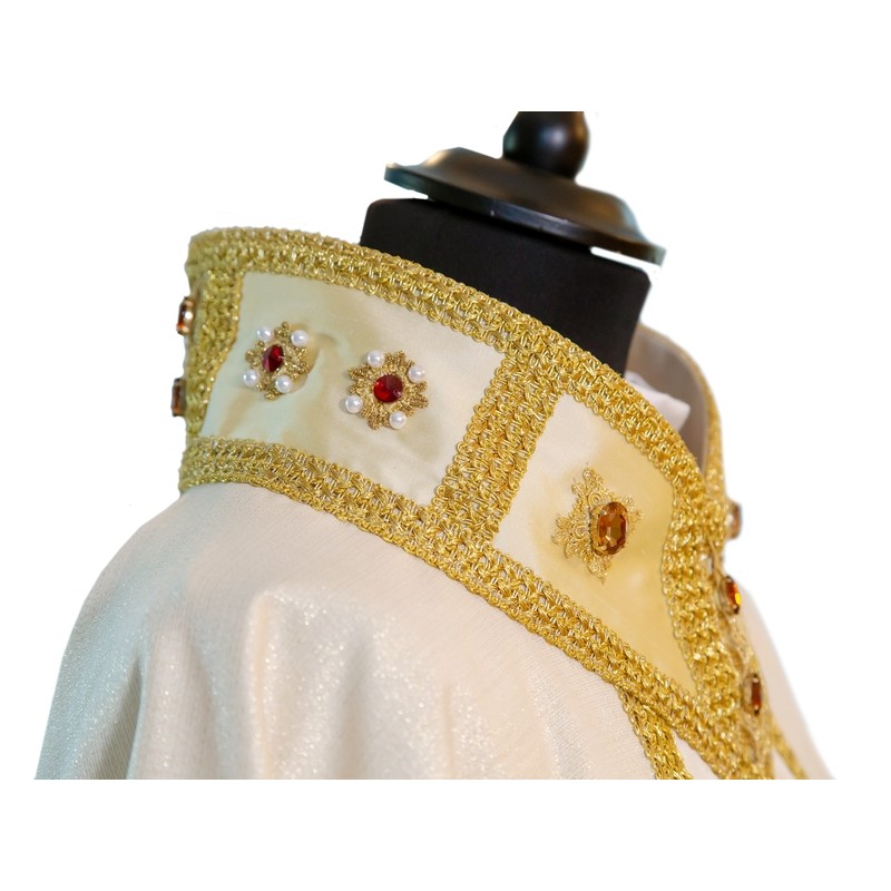 Casula solenne ricamata con pietre cucite a mano in tessuto misto lana