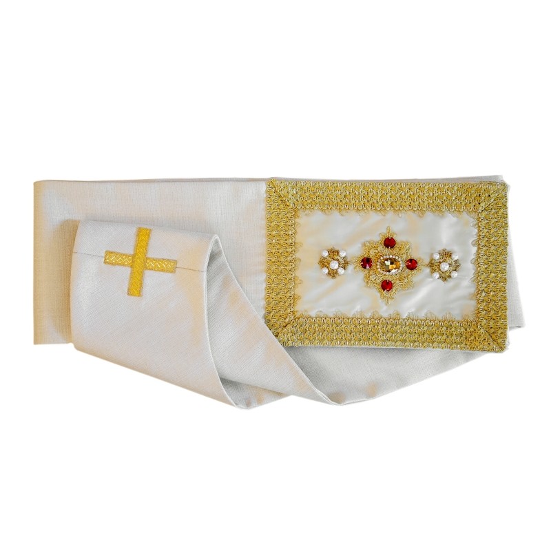 Casula solenne ricamata con pietre cucite a mano in tessuto misto lana