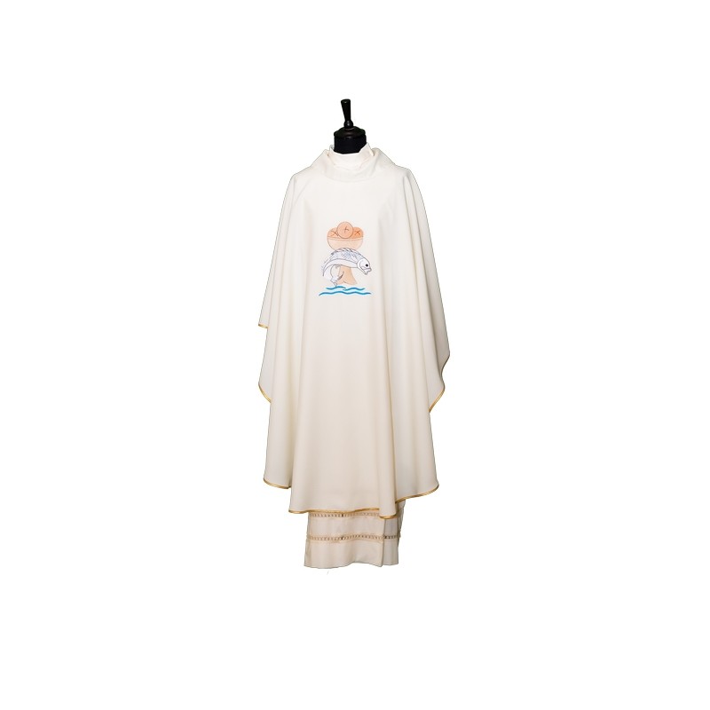 Casula con ricamo pane,pesci  in tessuto x poliestere