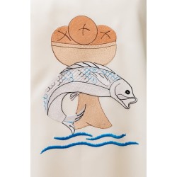 Casula con ricamo pane,pesci  in tessuto x poliestere