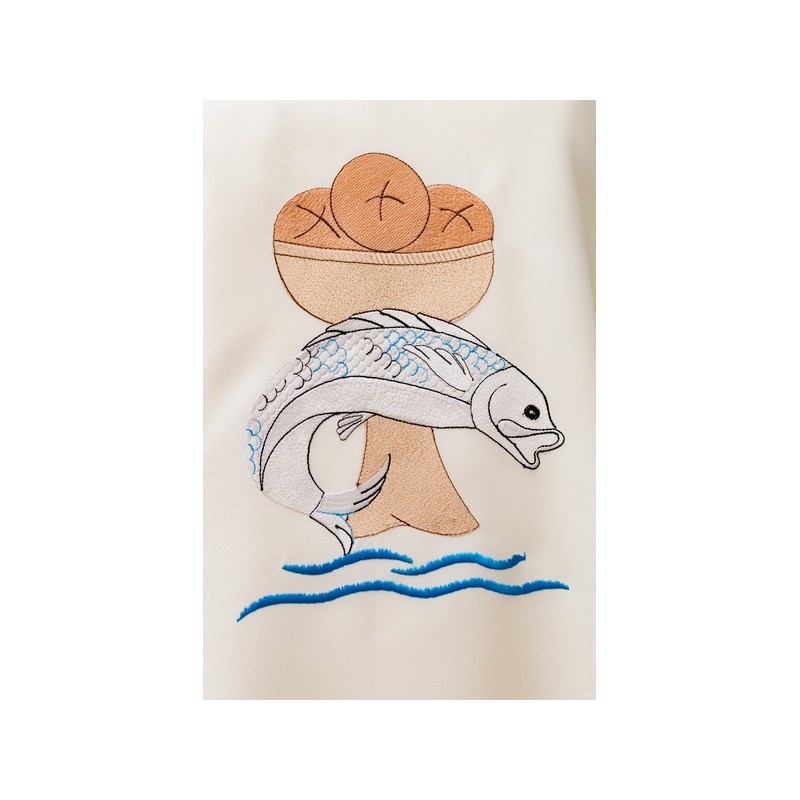 Casula con ricamo pane,pesci  in tessuto x poliestere